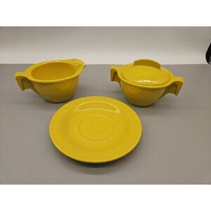 Vintage Yellow Meladur Sugar&Creamer Bowls & Saucer By Lapcor